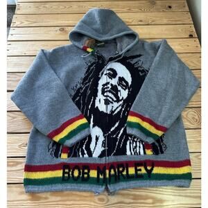 Vintage Tejidos Ruminahui Men's Hooded Bob Marley Graphic Jacket Large Full Zip
